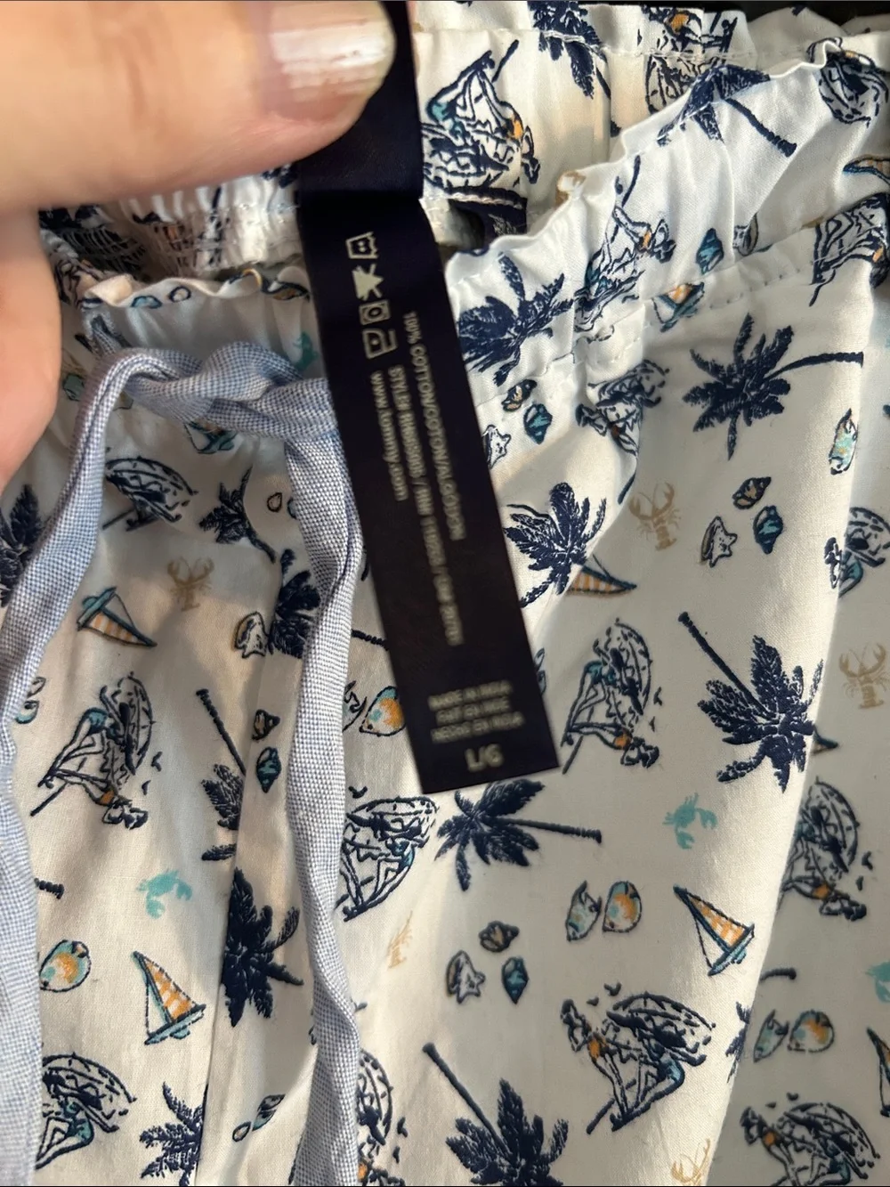 Tommy Hilfiger Navy Top and White Floral Pajama Pants Set